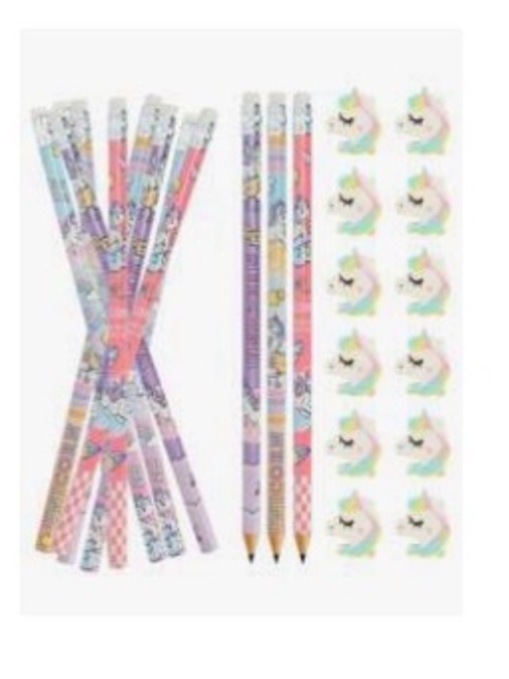 12 Rainbow Unicorn Pencil Set with Pastel Designs and Eraser Toppers
